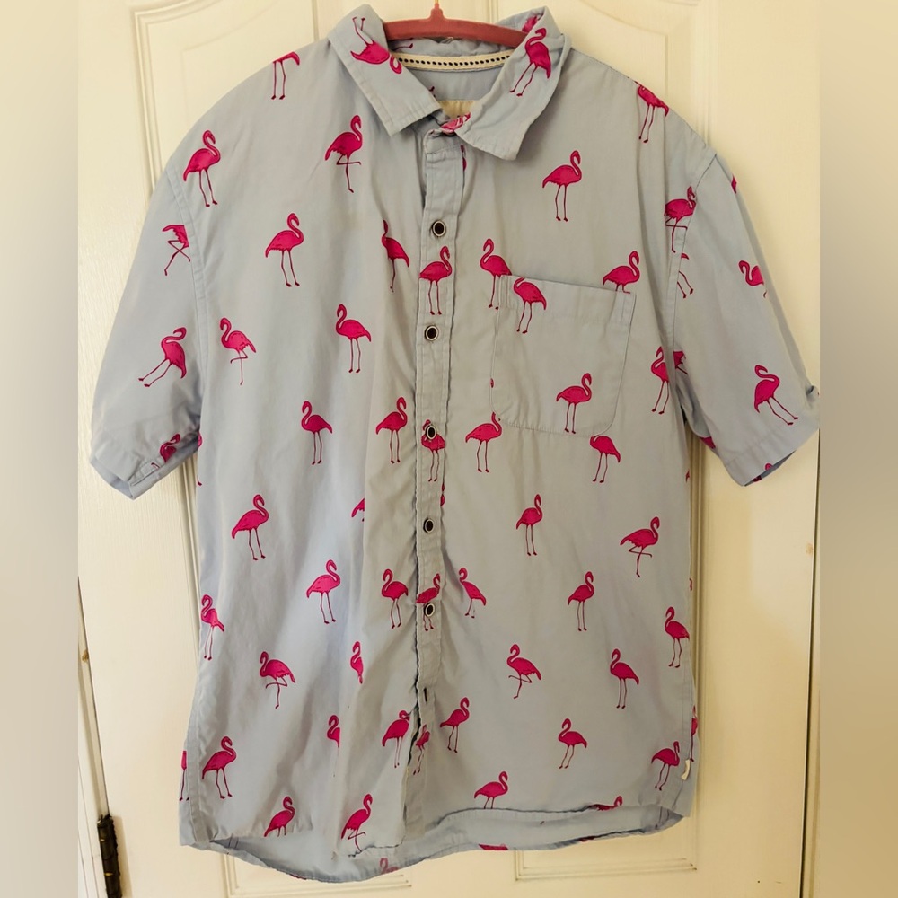 VSTR Premium Men’s Flamingo Print Shirt Button Up 100% Cotton Men’s Medium